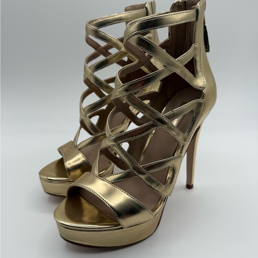 Guess Kadabi Metallic Caged Heels 5.5 M